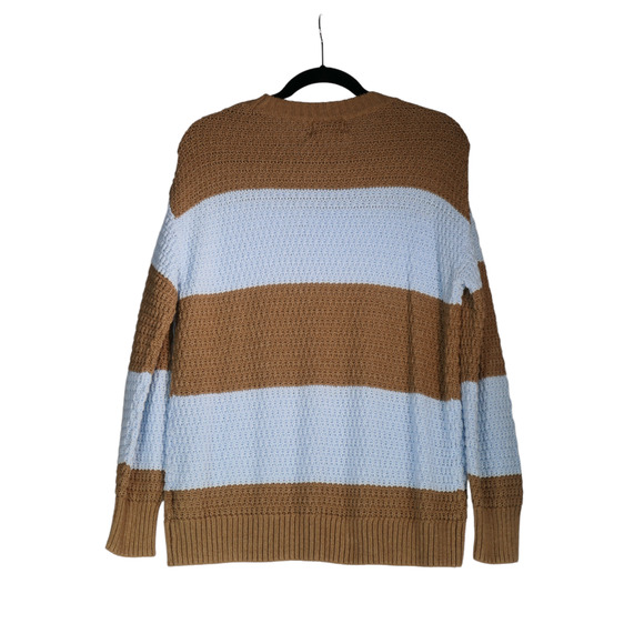 Old Navy Tunic Sweater Women Medium Blue Brown Colorblock Stripe Pretty Knit - Picture 4 of 5